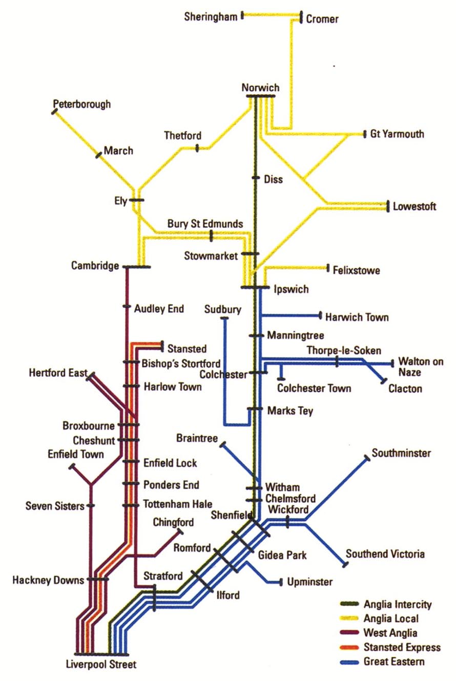 East Anglia Abellio, NatEx, One & Gt Eastern train / rail maps